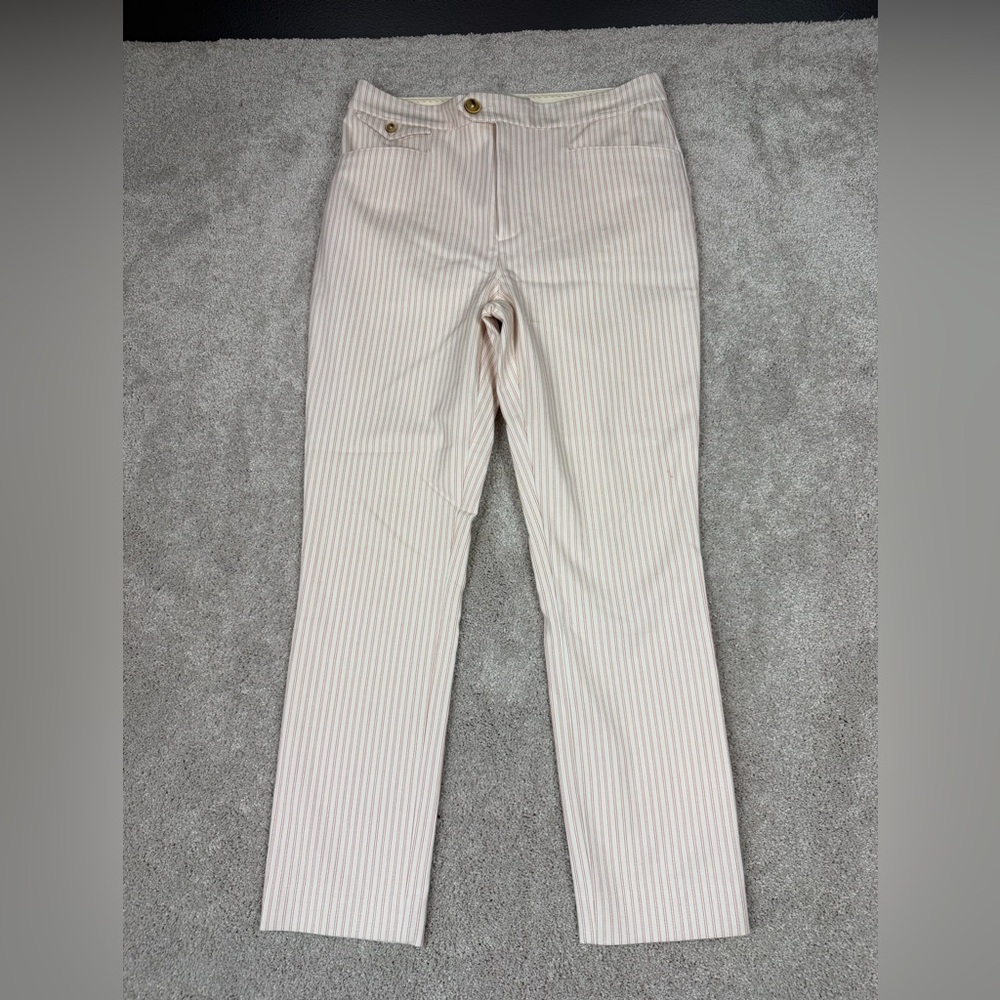 Anthropologie The Essential Slim Pinstripe Crop Ankle Pants Women’s 6 Pink White